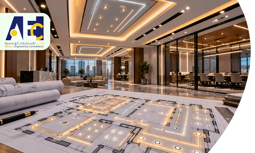 مخطط توزيع الإضاءة في السقف | استشاري هندسي بالرياض 0535494629